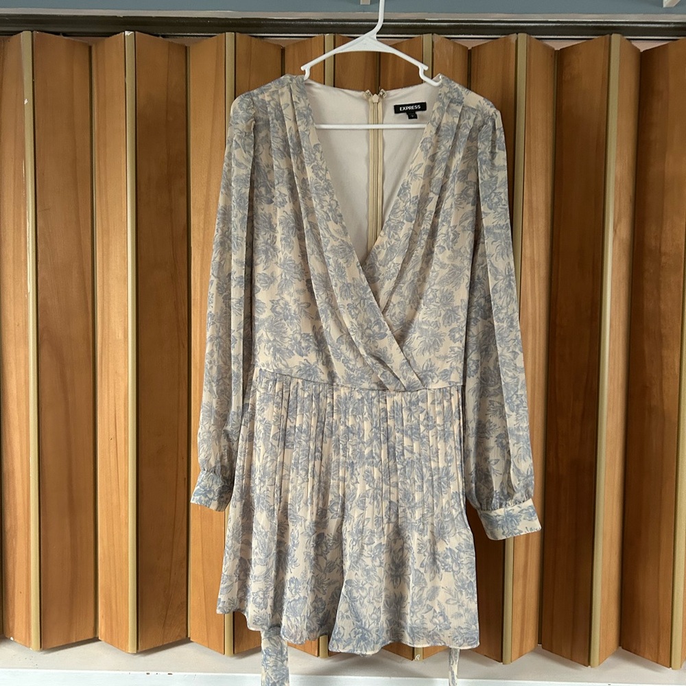 Express Blue and Cream Floral Jumpsuit